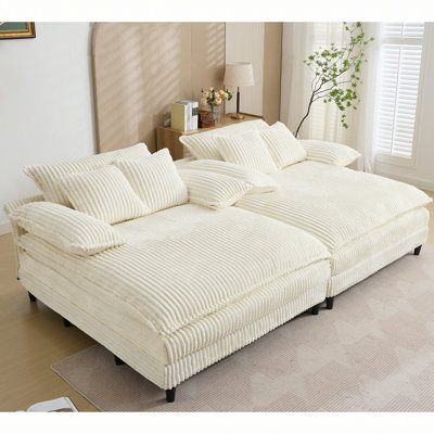 109 Inch Wide Oversized Double Lounge Chaise, Fluffy Cushioned Sofa Bed with Deep Seat and Corduroy Fabric, 4 Pillows, Four Adjustable Gears