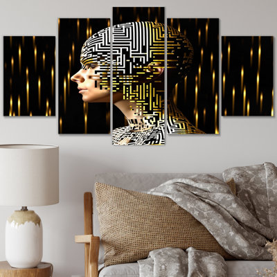 Golden Portrait Of Futur Consciousness II - Robot, reproduction sur toile - 5 panneaux