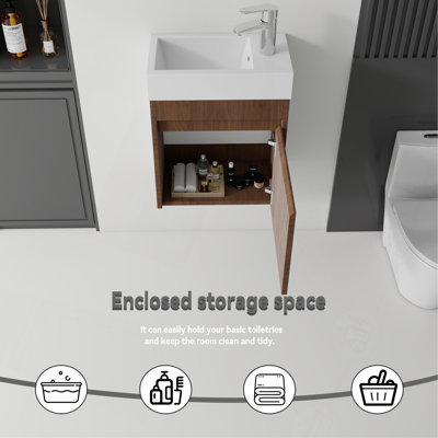 Meuble-lavabo suspendu de 45,7 cm (18 po), armoire murale en contreplaqué avec lavabo en céramique et portes à fermeture en douceur pour petites salles de bain