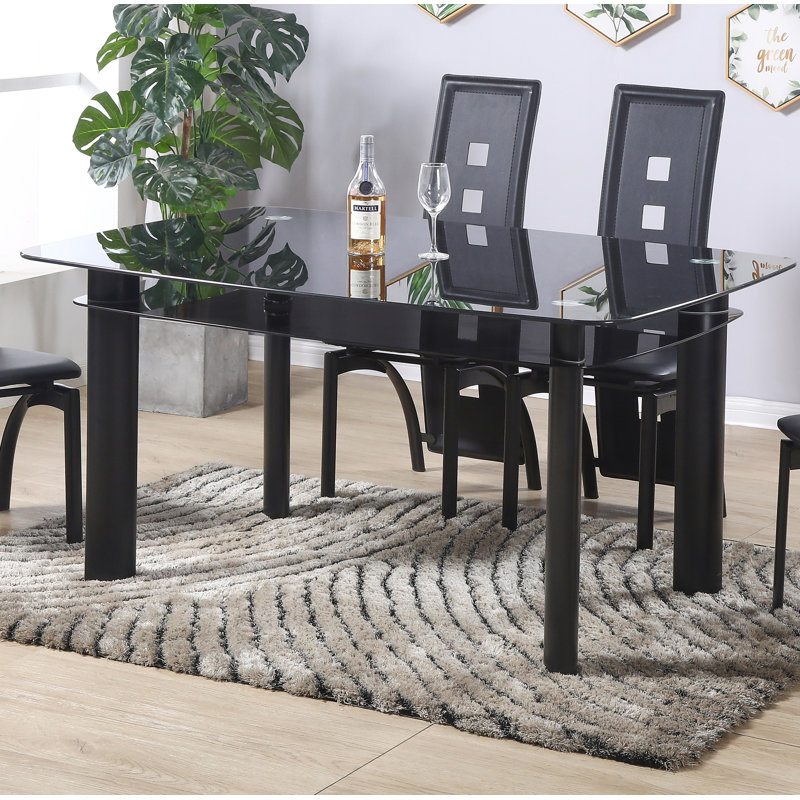 Table de salle à manger Pemberton Heights, Transparent / bordure noire, Noir