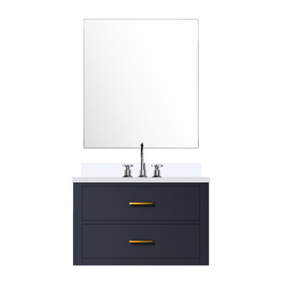 Meuble-lavabo bleu 30 po x 22 po, quartz blanc, 28 po Miroir et robinet 30 po x 22 po avec comptoir en quartz