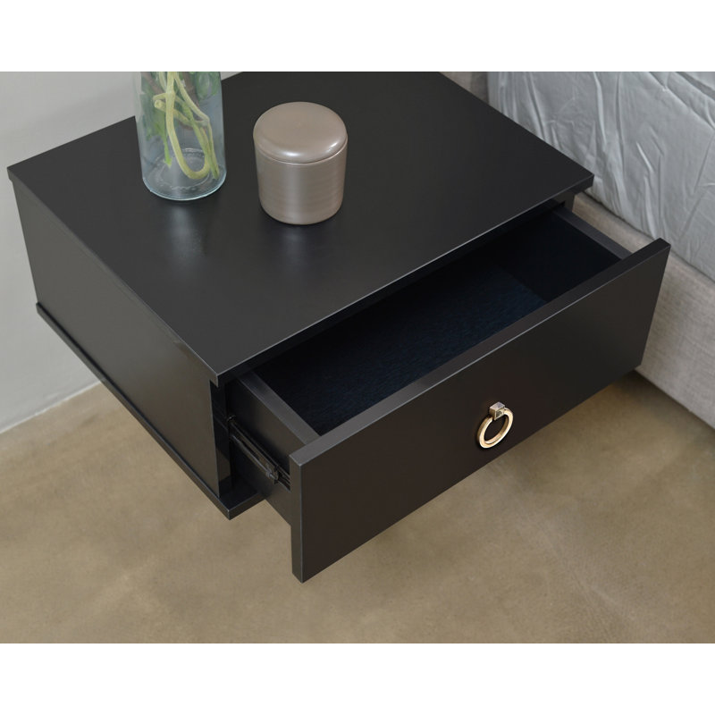 Muir 50.2cm W Particle Board / Chipboard Bedside Table, Black