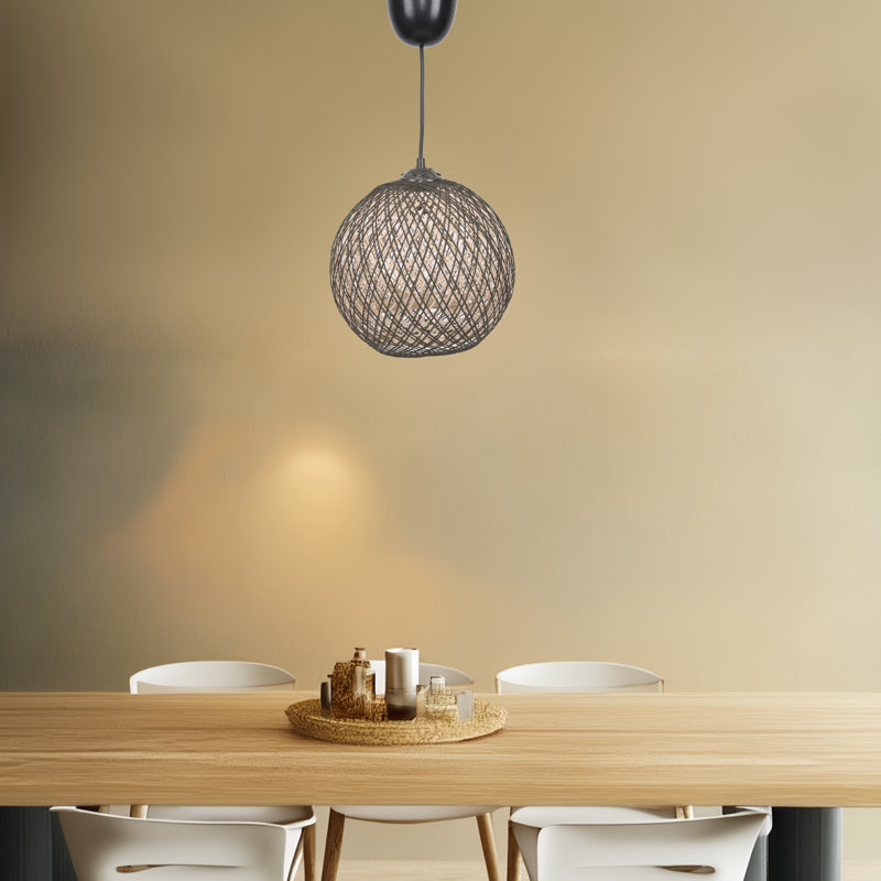 Handmade Jute Chandelier, Cream & Black, 8.7 x 9.4 inches | Adjustable Cable, Total Height: 21.7 inches | E27 Socket, Max 40W | Scandinavian Design for Elegant Home Lighting | Unique & Stylish Décor Solution