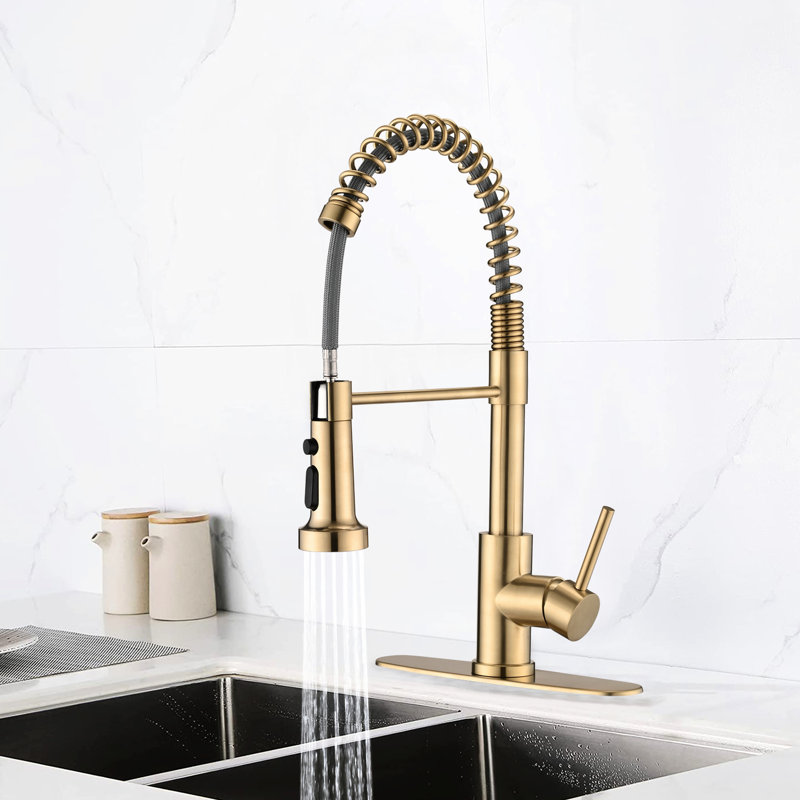 Kitchen Sink Faucet In Brushed Gold With Pull Down - Rust Material, 4.72" Spout, 1.8Gpm For Stainless Steel, Pause Function, Spout Height