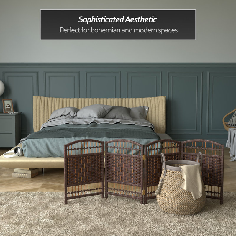 Short Fiber Weave Folding Screen, 4, Dark Mocha, 35.5"H