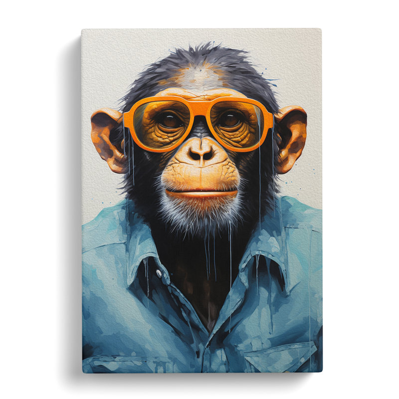Monkey with Glasses Painting - Wrapped Canvas, 50cm H x 35cm W x 3cm D