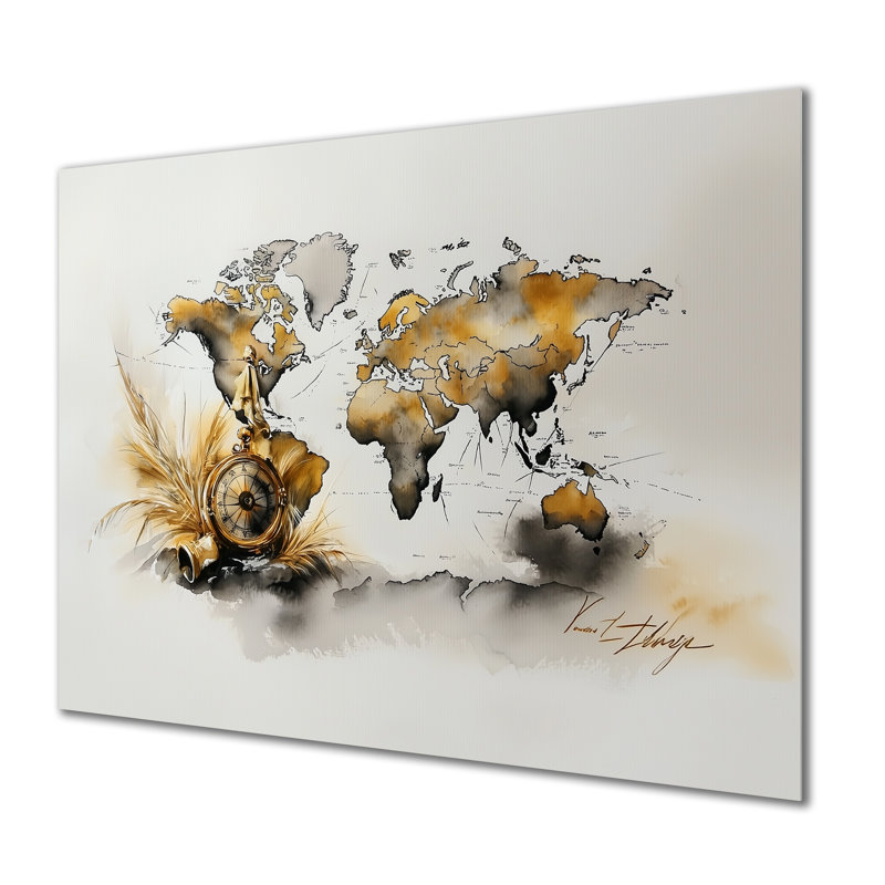 Carte de la sagesse antique - décoration murale moderne en métal, impression sur carte du monde
