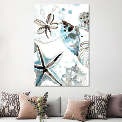 Cerulean Seashells IV by June Erica Vess - Wrapped Canvas Painting