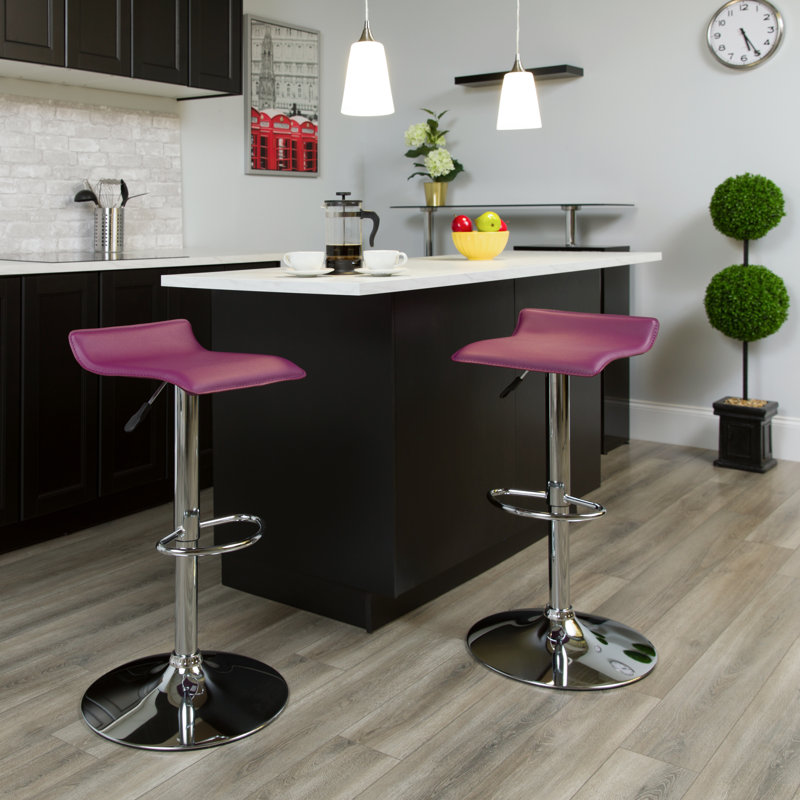 Murphy Vinyl Adjustable Height Barstool with Solid Wave Seat and Chrome Base, Purple