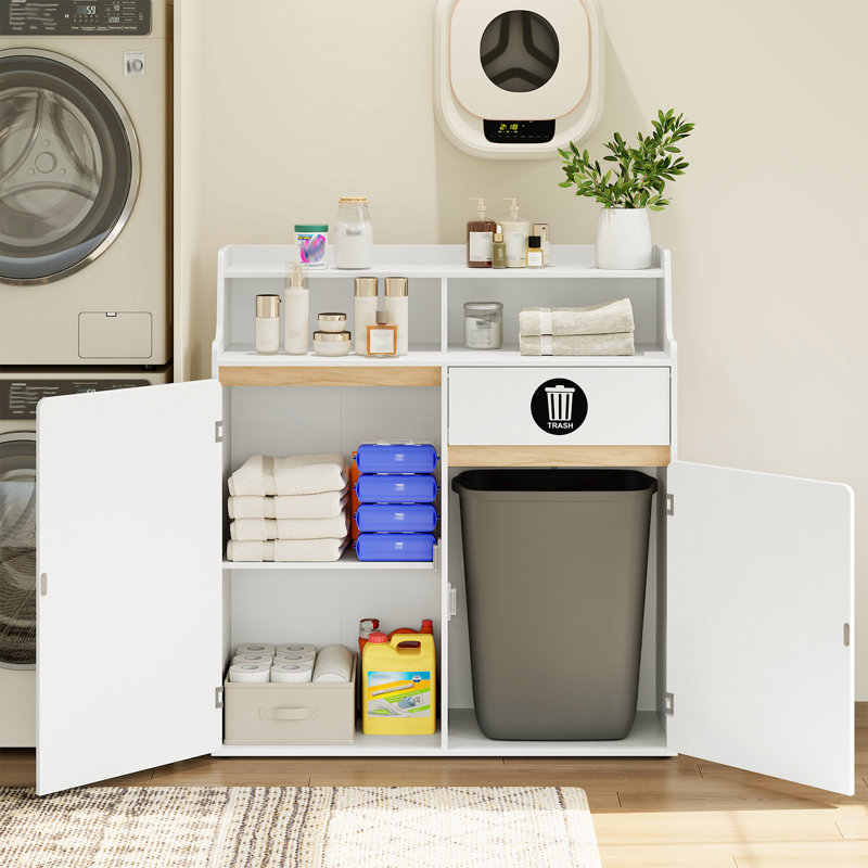 Armoire à poubelle double avec 2 compartiments ouverts