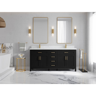 Cambridge Sink Bathroom 72"" Double Bathroom Vanity Set -  Willow Collections, CAM_BLK_EMP_WT_72D