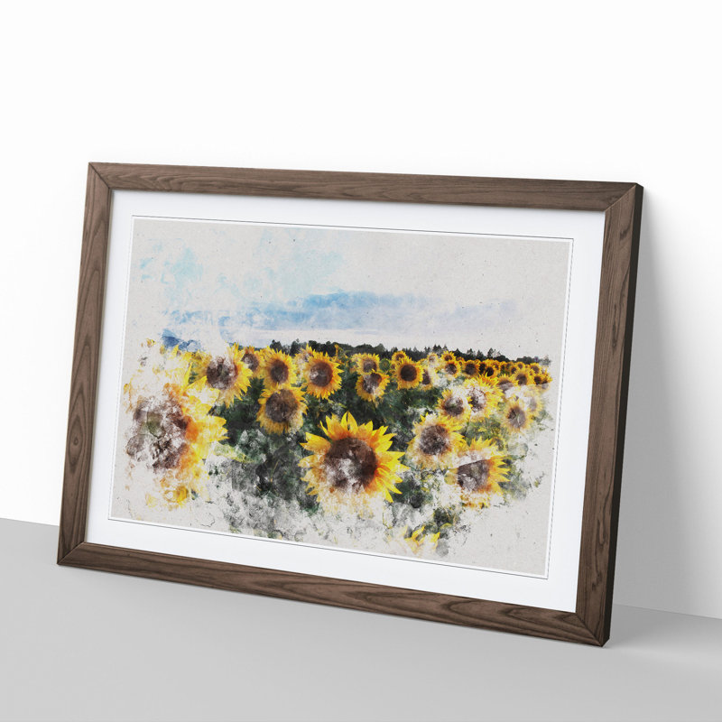 Sunflowers Watercolour - Picture Frame Graphic Art, Walnut, 65cm H x 90cm W x 2cm D