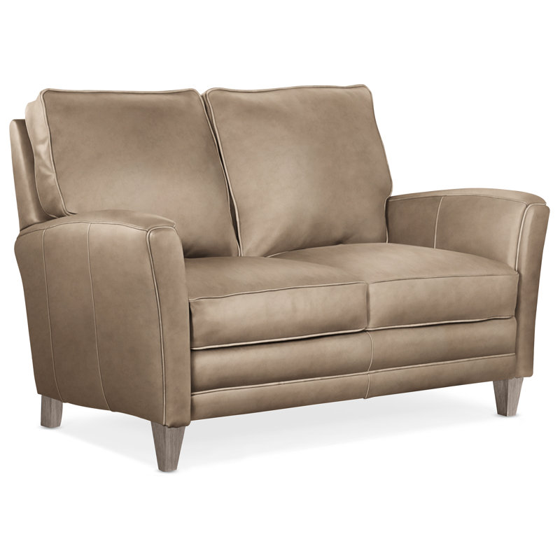 Zion Loveseat, Stone, Aline Light Gray Stonewash Genuine Leather