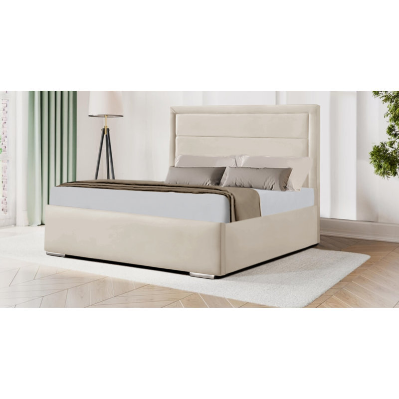 Anthory Upholstered Velvet Bed Frame, Small Double (135 x 211 cm), Cream