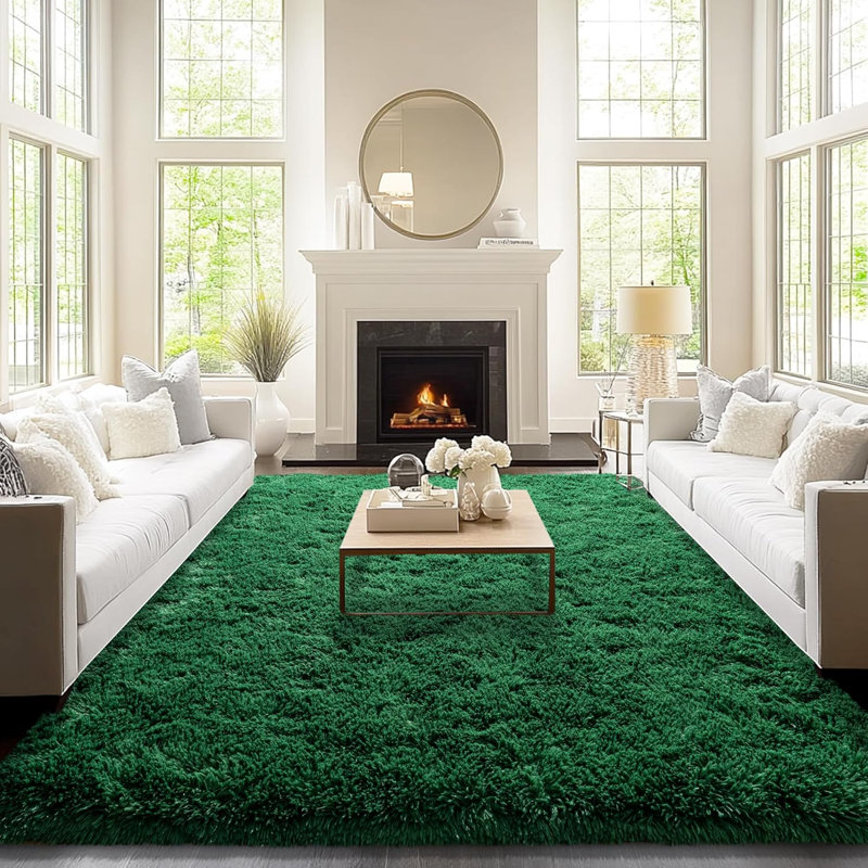 Shag Area Rugs for Living Room, 8x10 ft Soft Fluffy Rugs for Bedroom, Nursery, Kids Room Home Decor, Dark Green
