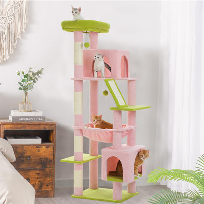 Crawfordsville 71 Inch Tall Multi-Purpose Cat Tree, Multi-Level Cat Tree with Condo, Hammock, Cat Scratching Post