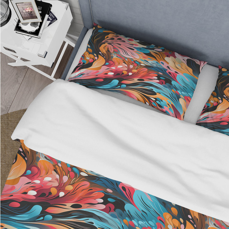 Ensemble de housse de couette Eclectic Multicolor Ink Carnival I, Housse de couette pour très grand lit et 2 très