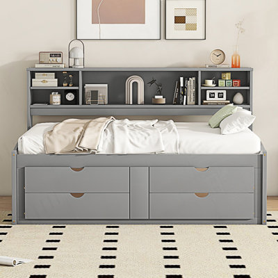 Modern Style Full Size Daybed With 2 Bedside Cabinets And 4 Drawers