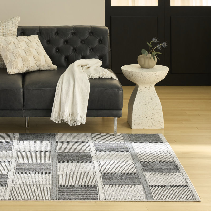 Alisah Geometric Machine Made Area Rug, Rectangle 122 x 183 cm, Grey Black