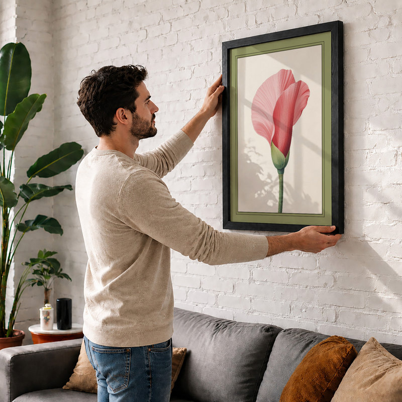 Pink Carnation Study Botanical - Print, A2 - 59.4 x 42.0 cm, Walnut