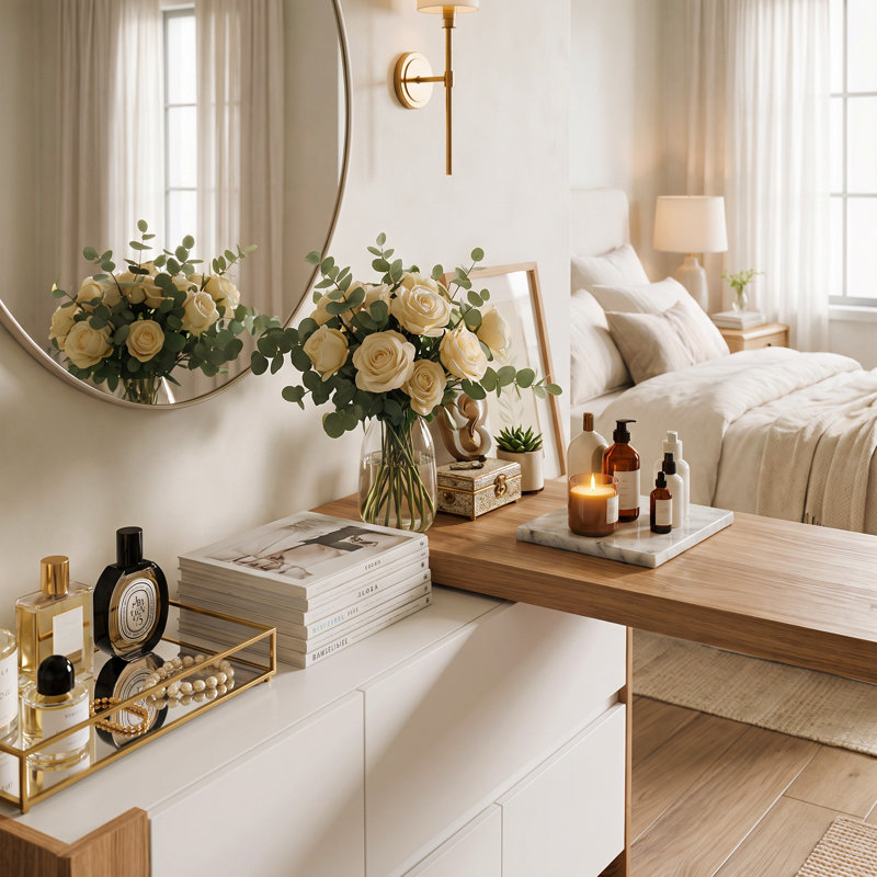 Convertible Makeup Vanity Desk with Adjustable Layout and Storage Drawers, Space-Saving Bedroom Dressing Table