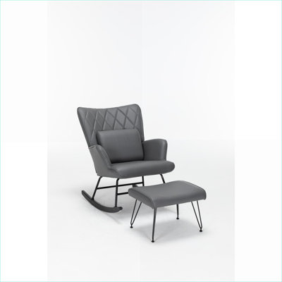 Fauteuil d'appoint à bascule berçant avec coussin lombaire et amp; Repose-pieds, chaise berçante rembourrée pour adultes, pour chambre d'enfant