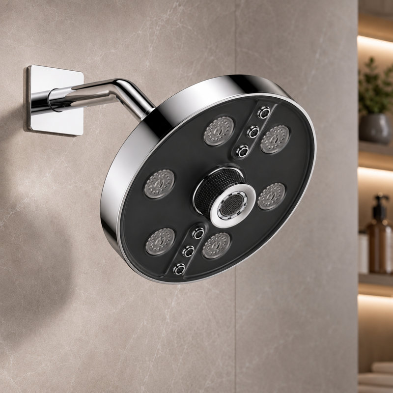 Pommeau de douche multifonctionnel à filtre fixe, Chrome poli