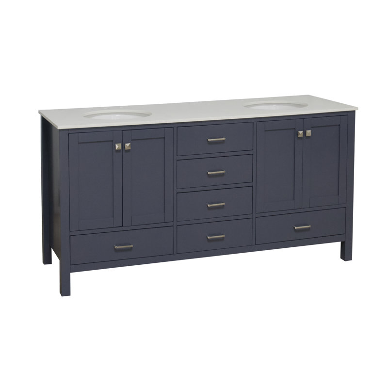 Ensemble de meuble-lavabo double 72 po Claudett, Quartz, Gris marine