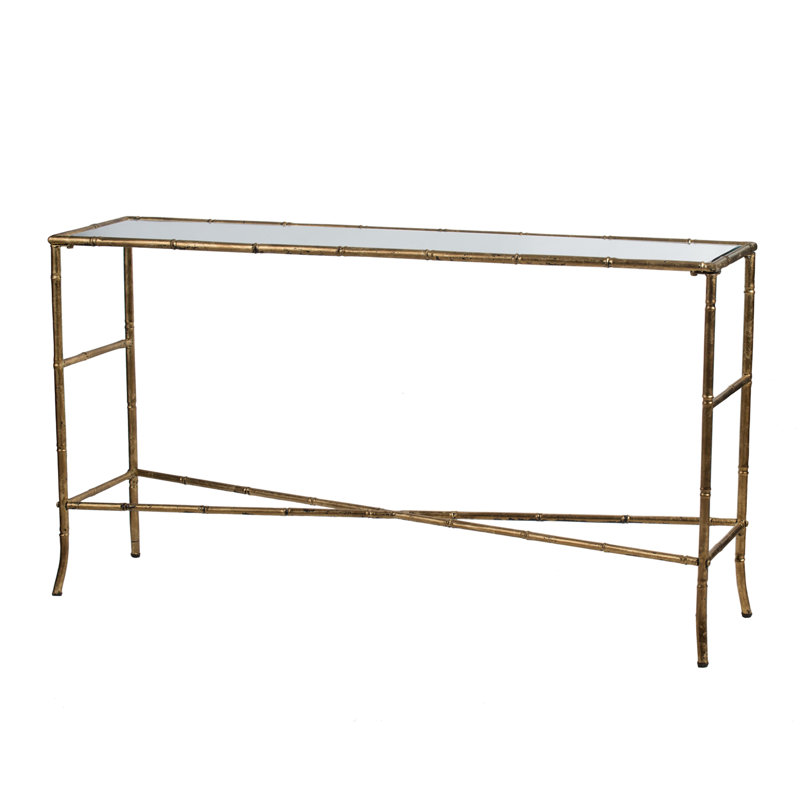 56.5X14x30" Antique Gold Console Table, Mirrored Top