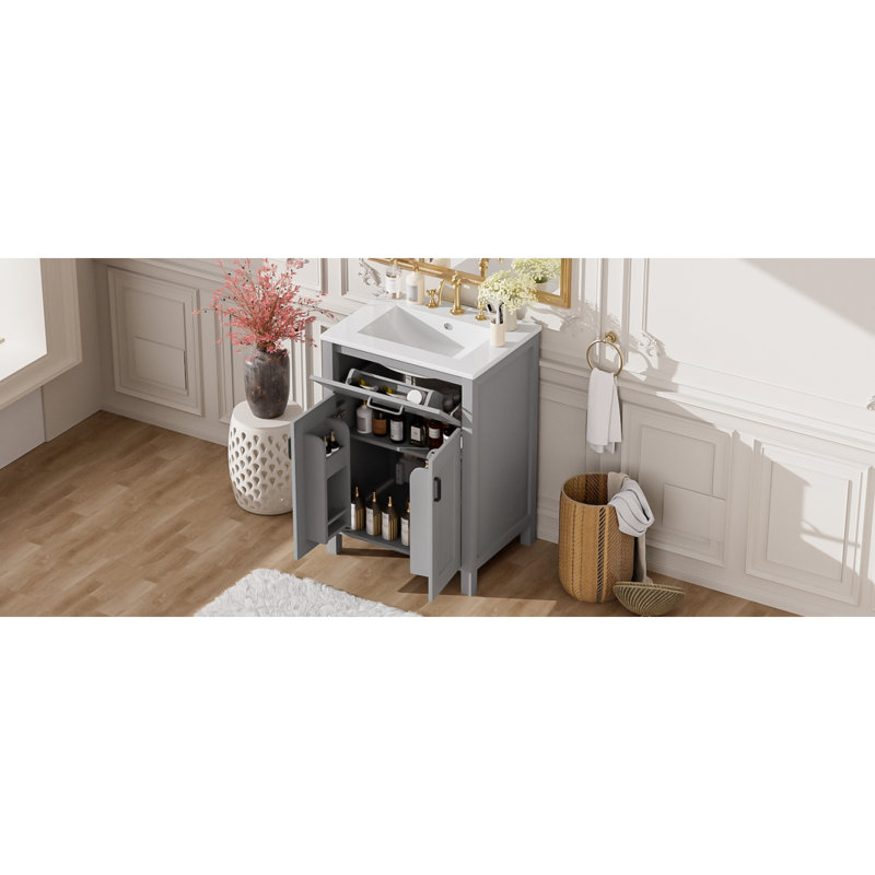 Meuble-lavabo compact en bois massif compact