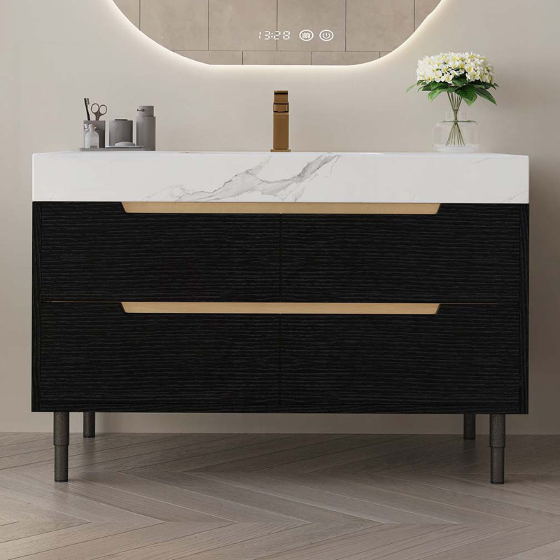 Meuble-lavabo de salle de bain avec lavabo encastré, Noir