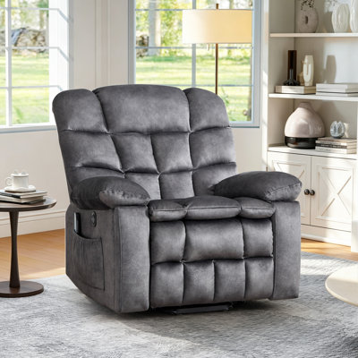38.58" Wide Modern Power Lift Assist Heated Massage Recliner Chair With USB & Type-C Port, Dual Hidden Cup Holders, And Side Pocket — Microfiber Upholstery
