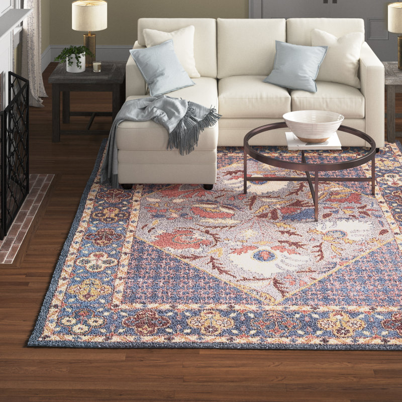 Tapis oriental bleu / rouge touffeté à la main Armintha, Carré 6 pi