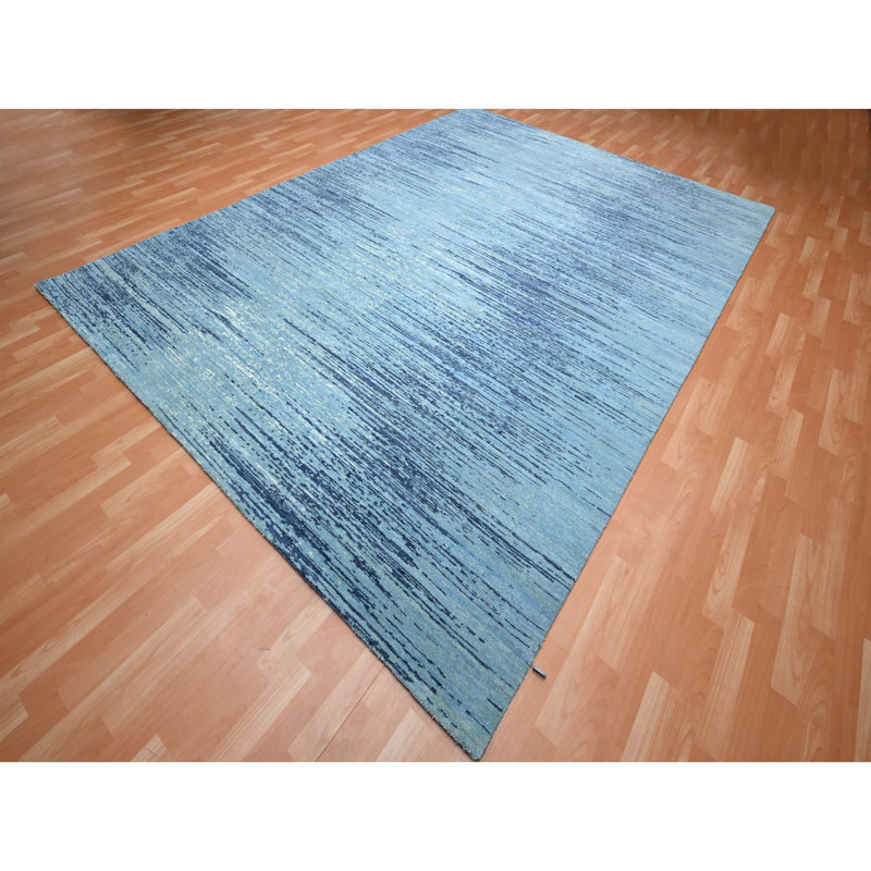 Tapis noué à la main 9 pi x 12 pi 3 po en laine pure bleu azuré A92224C691D349FFAA3FAACB17C8CBF4
