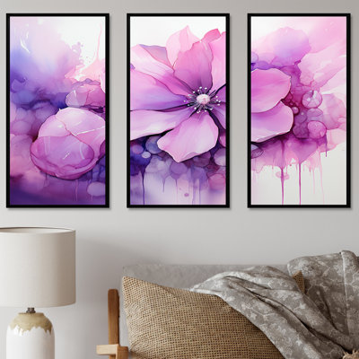 Encre botanique florale rose et mauve - art mural botanique