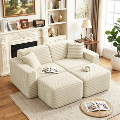 4 - Piece Upholstered Compression  Faux Rabbit Fur Flannel Modular Sectional Sofa No Assembly Required