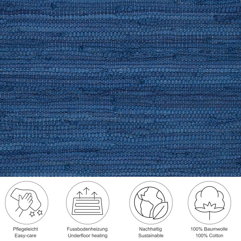 Coll Handwoven Cotton Blue Rug, Rectangle 160 x 230cm