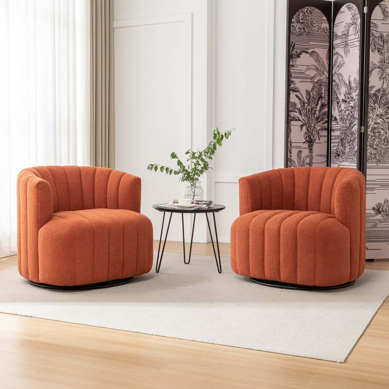 Fauteuil demi-tonneau pivotant rembourré Bryonie, Orange moelleux