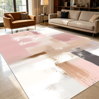 1PC Abstract Pink Beige Neutral Watercolor Brush Stroke area rugs for Living Room, Soft and Comfortable, Suitable for all seasons, easy-to-maintain, machine washable, suitable for bedroom, entryway, kitchen, patio, Home Decor, Outdoor Decor.