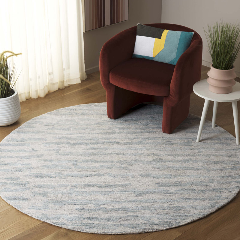 Notasulga Ebony Hand Tufted Wool/Cotton Abstract Rug in Gray, Round 6'