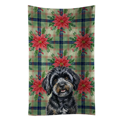 Black Havanese Christmas PoinsettIas Kitchen Towel