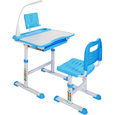 Ensemble de bureau et de chaise pour enfant réglable avec plateau inclinable, tiroir et lampe d'étude à DEL