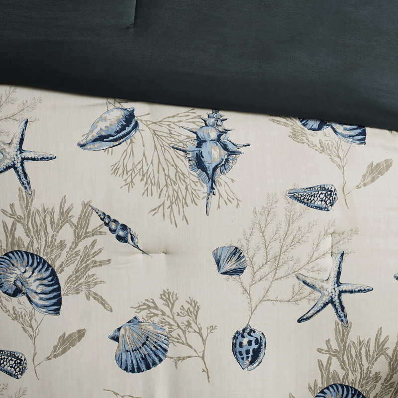 Couette bleue King - Coton avec accents assortis et envers foncé, ensemble de literie 7 pièces à thème réversible