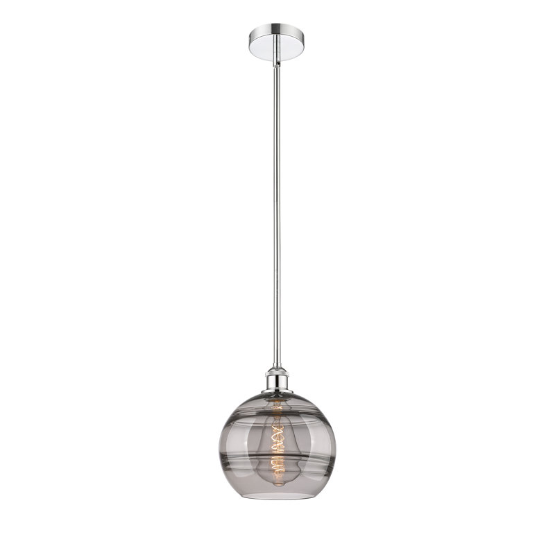 Mini-luminaire suspendu avec tige 6 po Edison Bienes-616-G556, H 11,13 po x l 10 po x P 10 po, Gris fumée clair, Chrome poli
