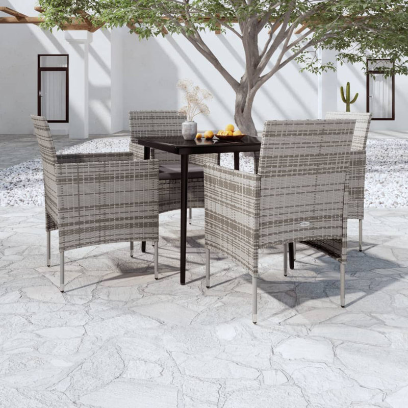 Long Dining Set with Cushions, Dark Gray Cushion/Gray Frame, 29.1" H x 31.5" W x 31.5" D, 2