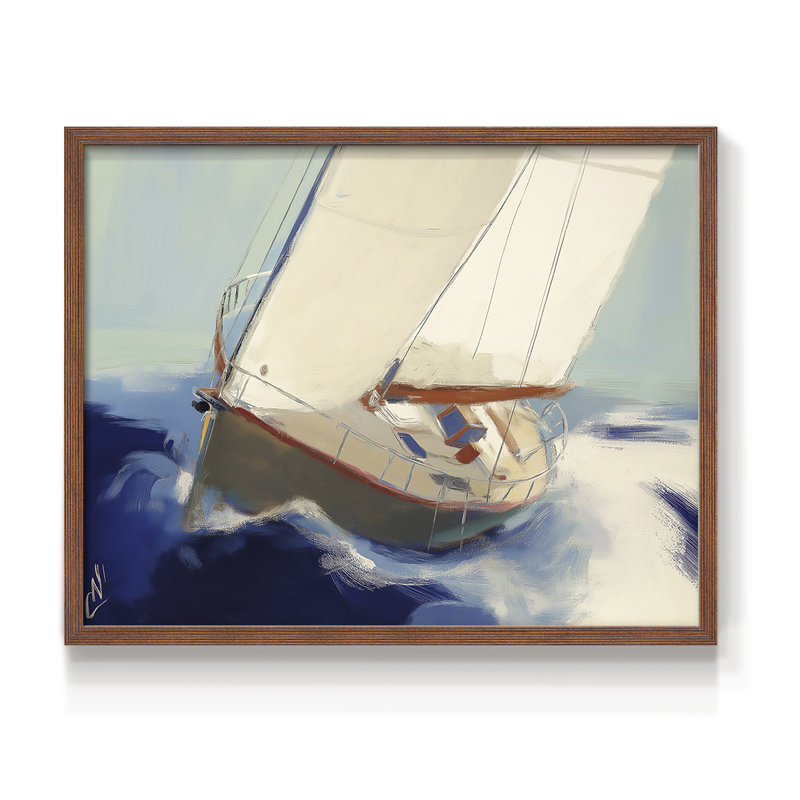 Série nautique - XLI - Reproduction encadrée - Restickable, H 22 po x l 28 po, Noyer