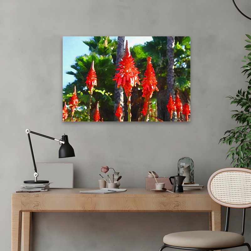 Plantes, fleurs, abstrait, paysage, nature, plantes grasses avec palmiers, art mural, H 16 po x l 24 po