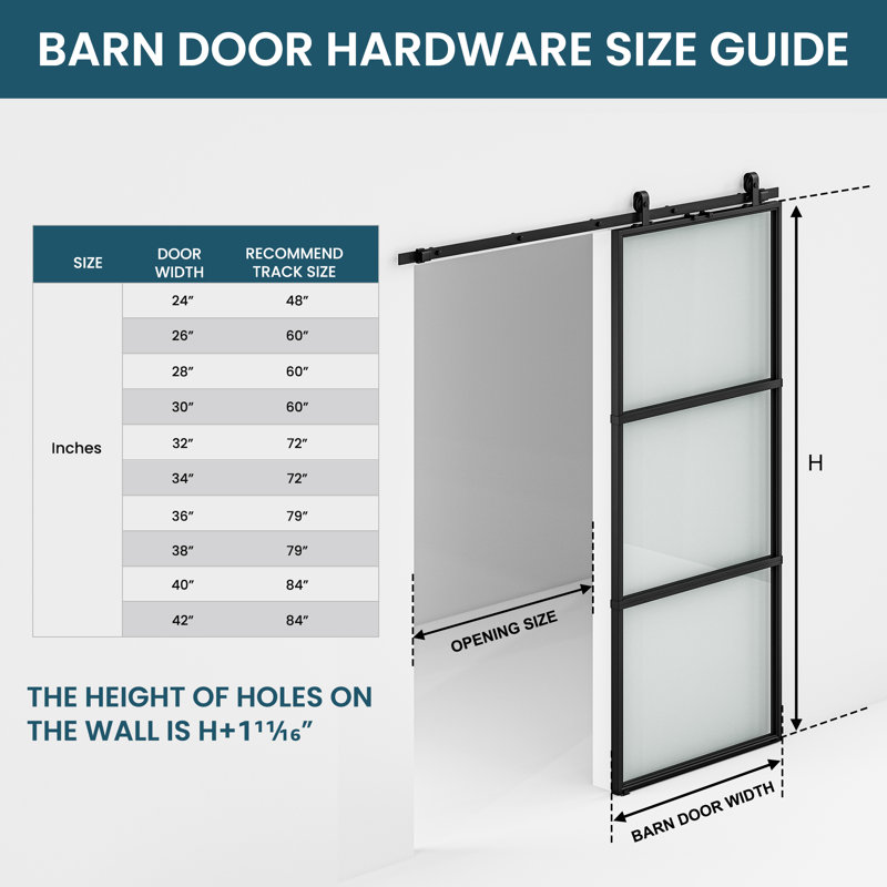 36" x 84" Metal and Frosted Glass Sliding Barn Door with Installation Hardware Kit ( Soft-close Included), 36" x 84", Frosted