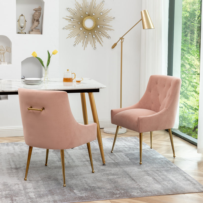 Mayreli Tufted Velvet Upholstered Side Chair, Pink