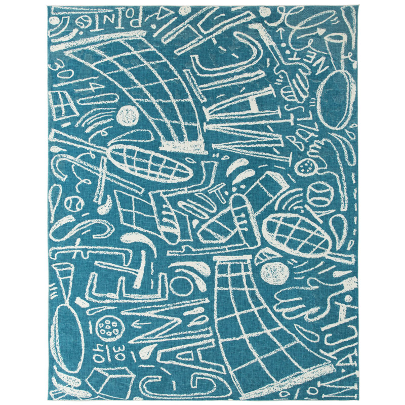 Sportsglyphs Tennis Ivory Power Loom Polyester Area Rug, Rectangle 2' x 3', Blue 